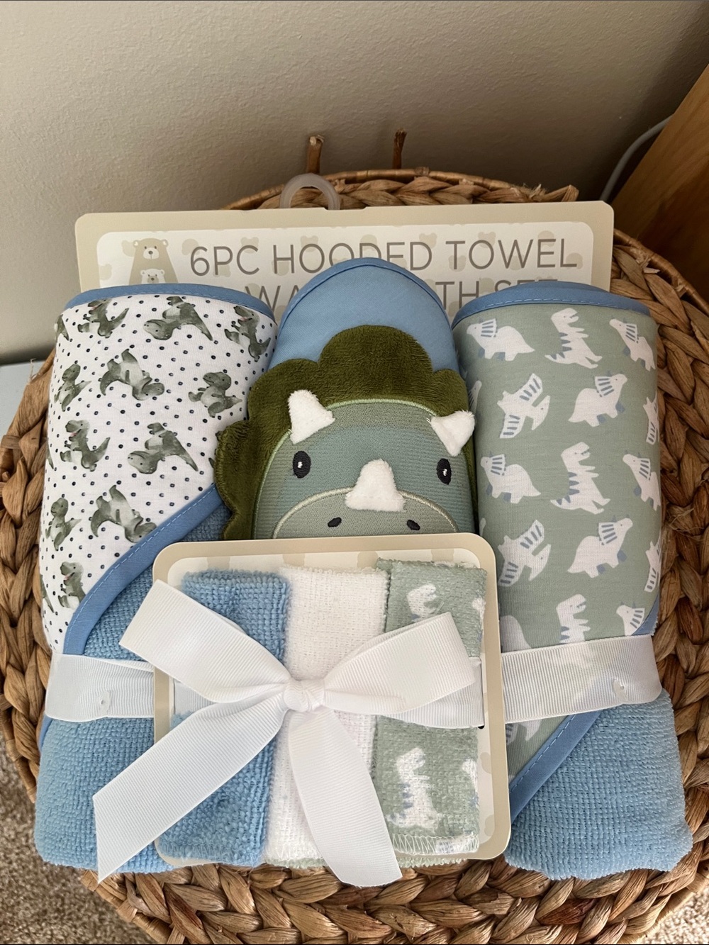 Blue & Sage Dinosaur Hooded Towel Set for Kids